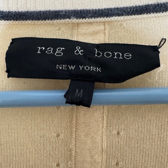 Rag & Bone Merino Wool Cashmere Cardigan Sweater M Colorblock Gray Cream - FLAW - Picture 6 of 8